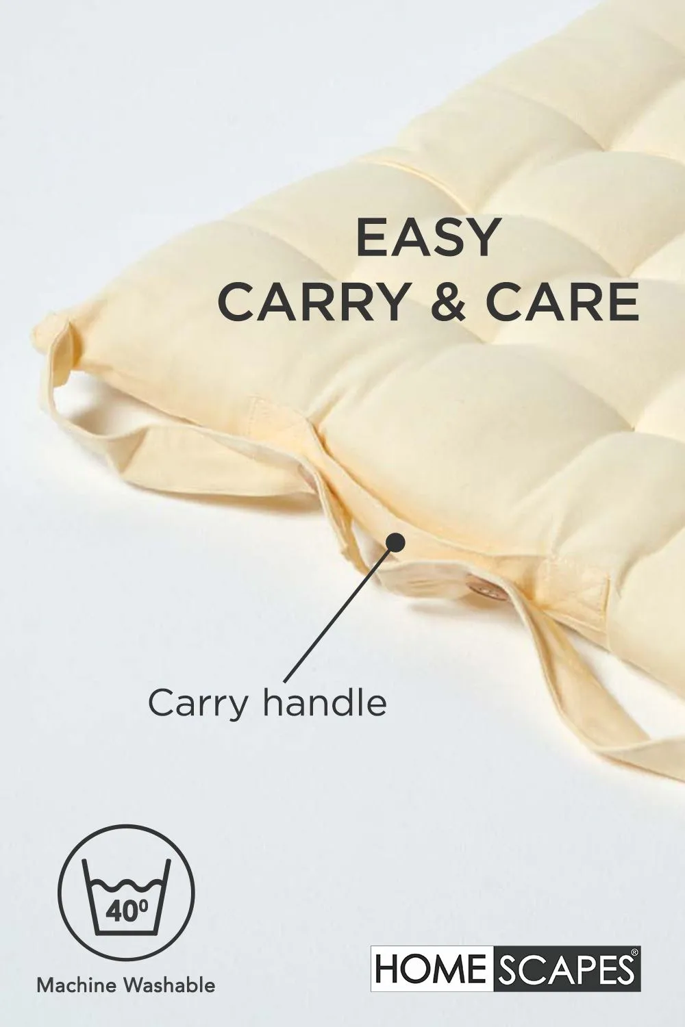Homescapes 4 Pack Seat Pads Luxury 100% Cotton Indoor Outdoor Garden Cushion, 40cm in Cream 6