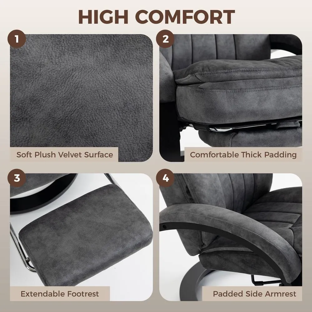 HOMCOM Swivel Recliner Chair, Velvet Manual Recliner Armchair in Dark Grey 6