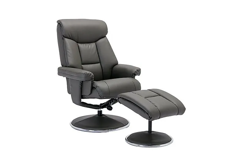 Bruges Faux Leather Swivel Recliner Chair and Footstool - Cinder
