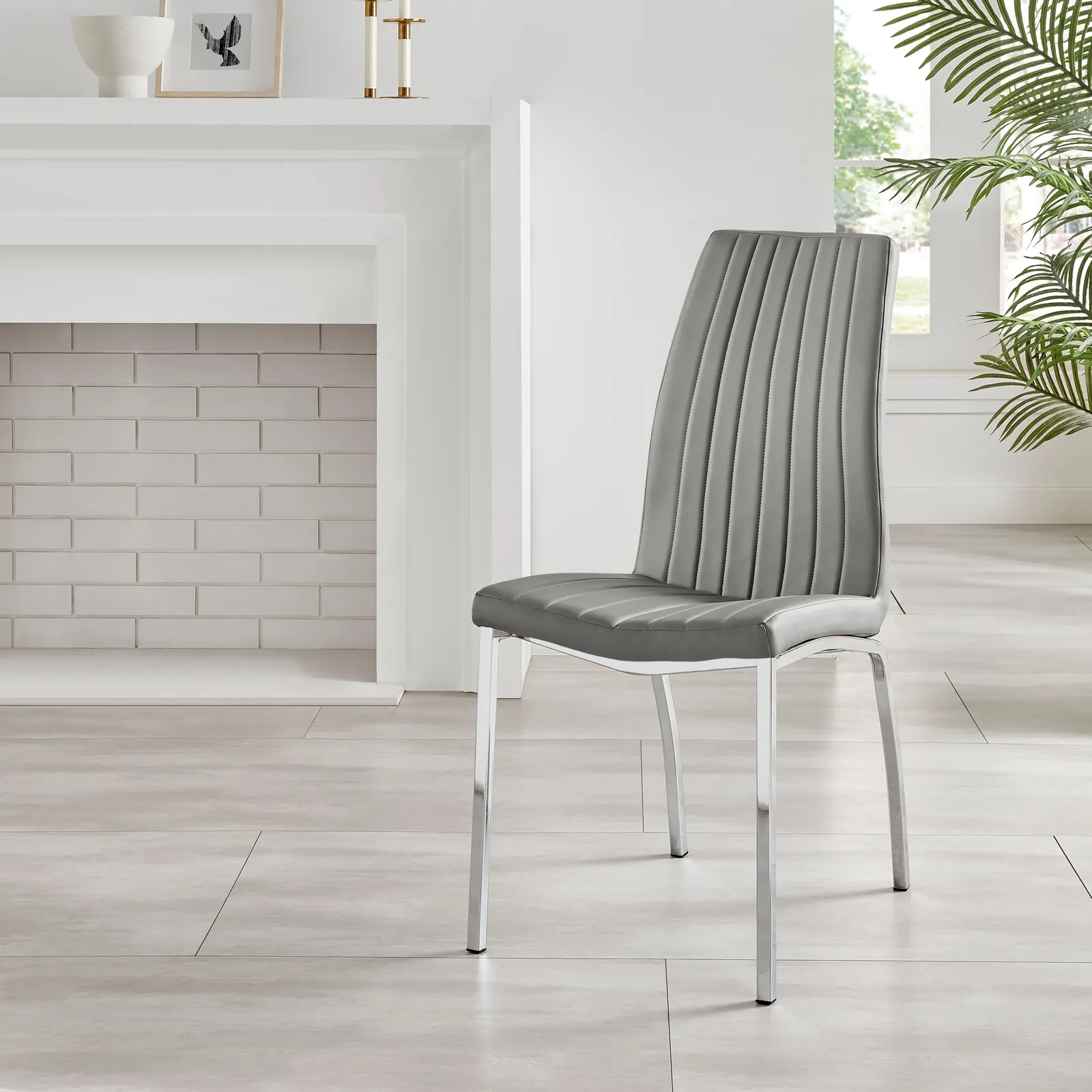 FurnitureboxUK Set of 2 Isco Deep Cushioned Soft Touch Faux Leather Dining Chairs With Silver Chrome Metal Legs in Grey 4