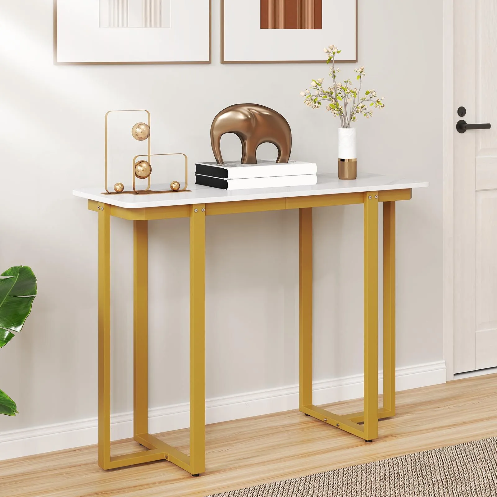 Costway Console Table Modern Faux Marble Entryway Table in White 3