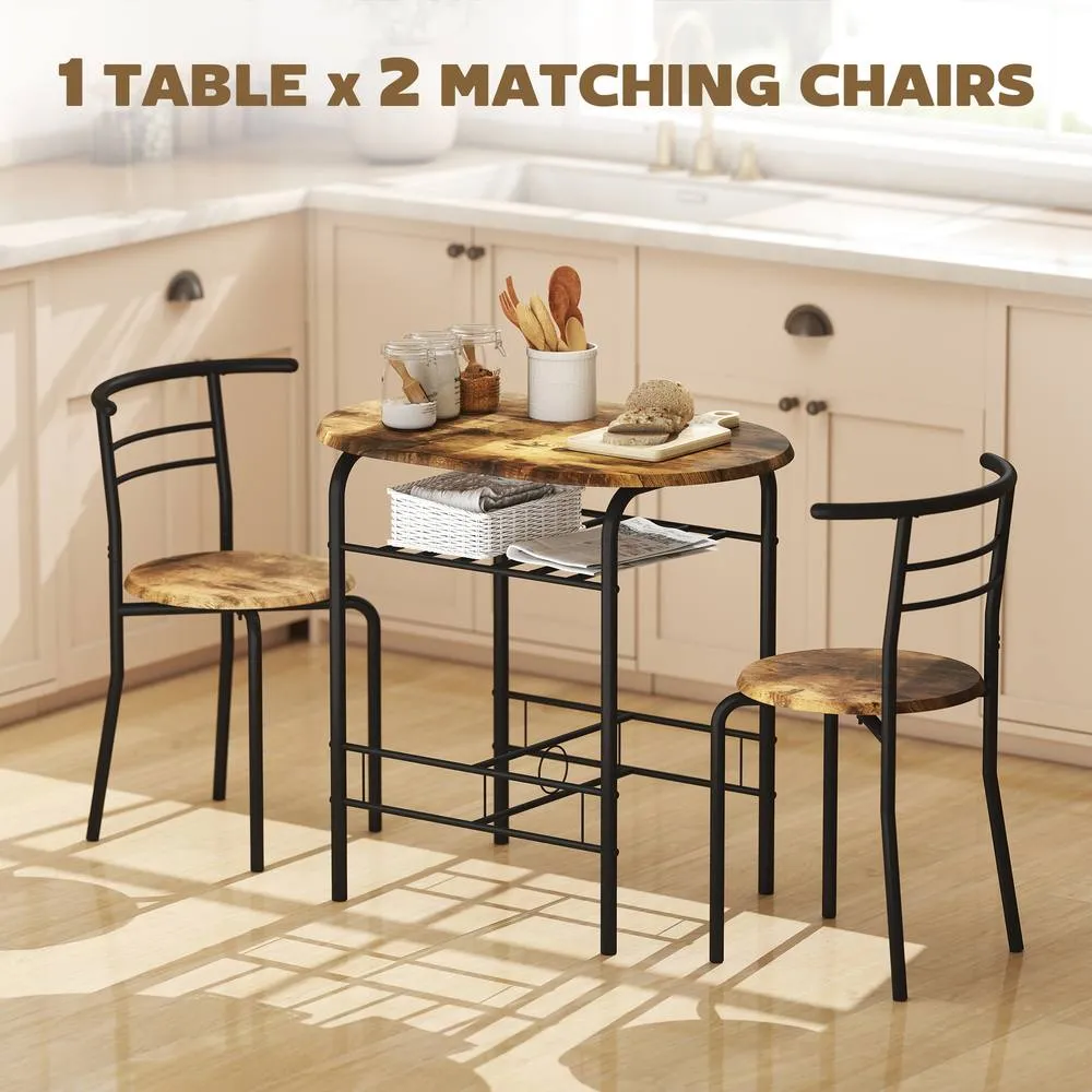 HOMCOM Breakfast Bar Table & Stools Set, Dining Room Set with Shelf in Dark Brown 4