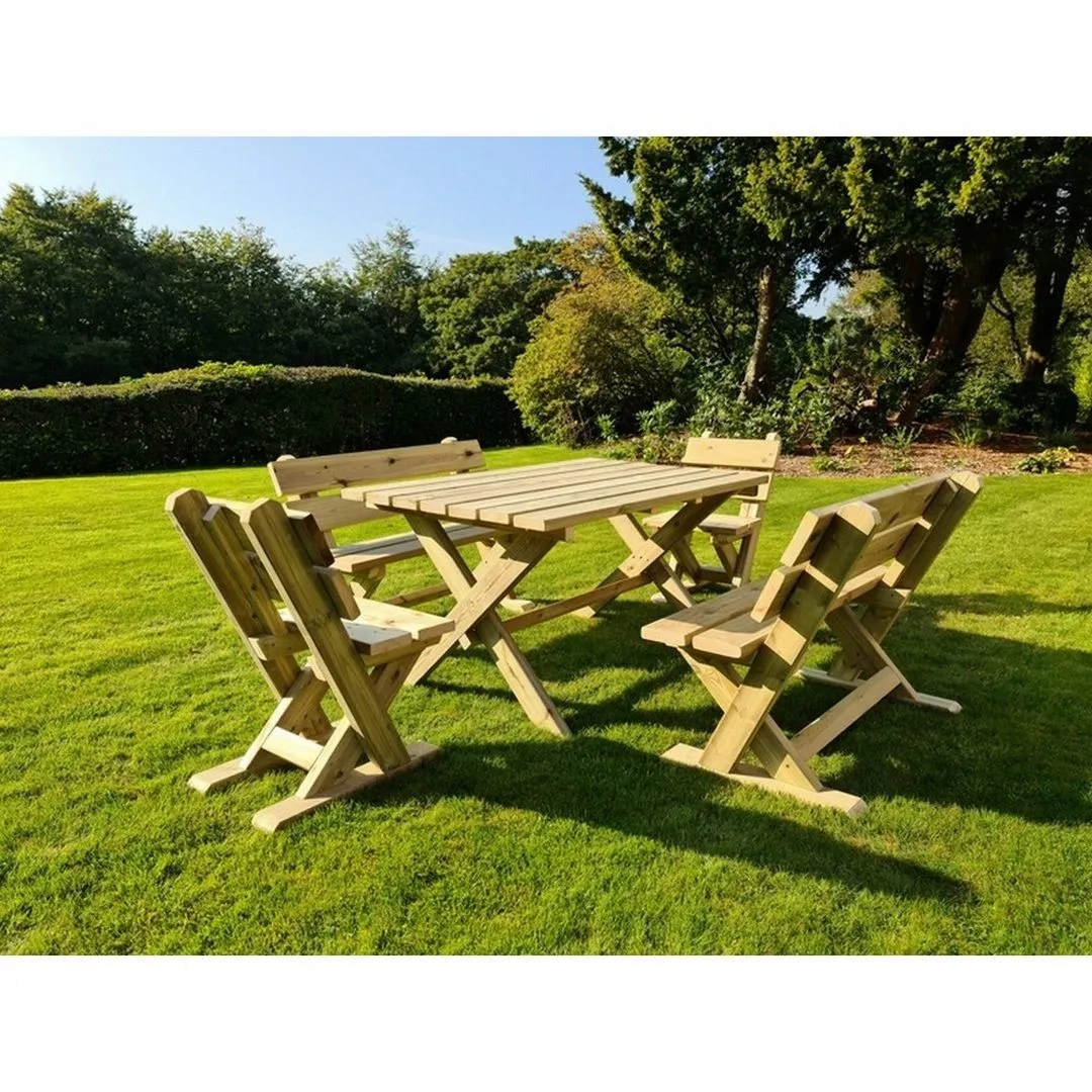 Churnet Valley Garden Furniture Ltd Ashcome Table Set Sits 6 Including 2 Bench & 4 Chairs in Brown