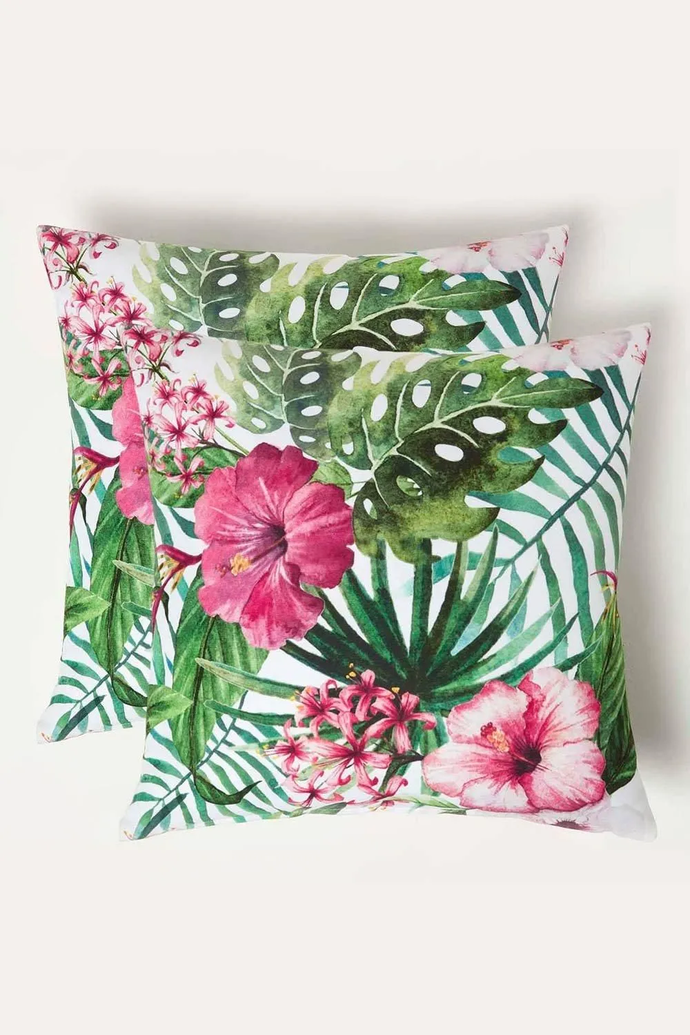 Homescapes Luxury Waterproof Botanical Flower Outdoor Cushion 45 x 45 cm, Set of 2 in Green