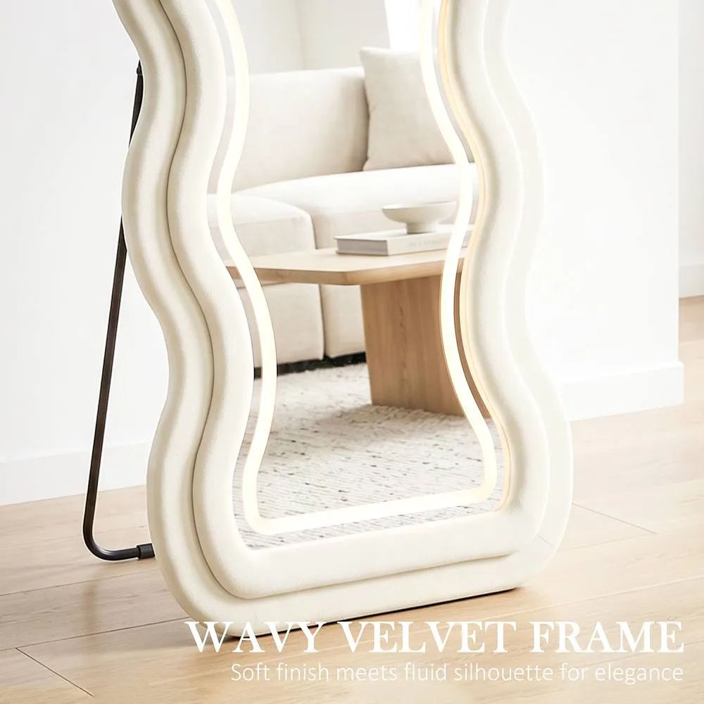 HOMCOM Full Length Mirror, 160 x 60 cm Velvet Wall Standing Mirror, Cream 4