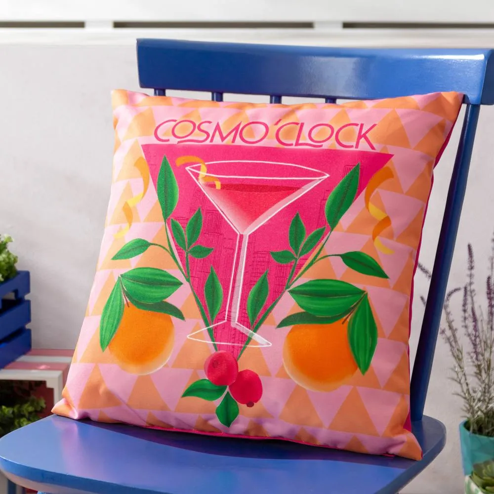 Furn Cosmo O' Clock Abstract Water & UV Resistant Outdoor Cushion in Pink