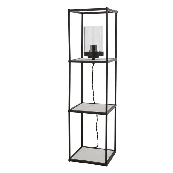 Aiko Black and Faux Marble Midi Shelved Floor Lamp 5