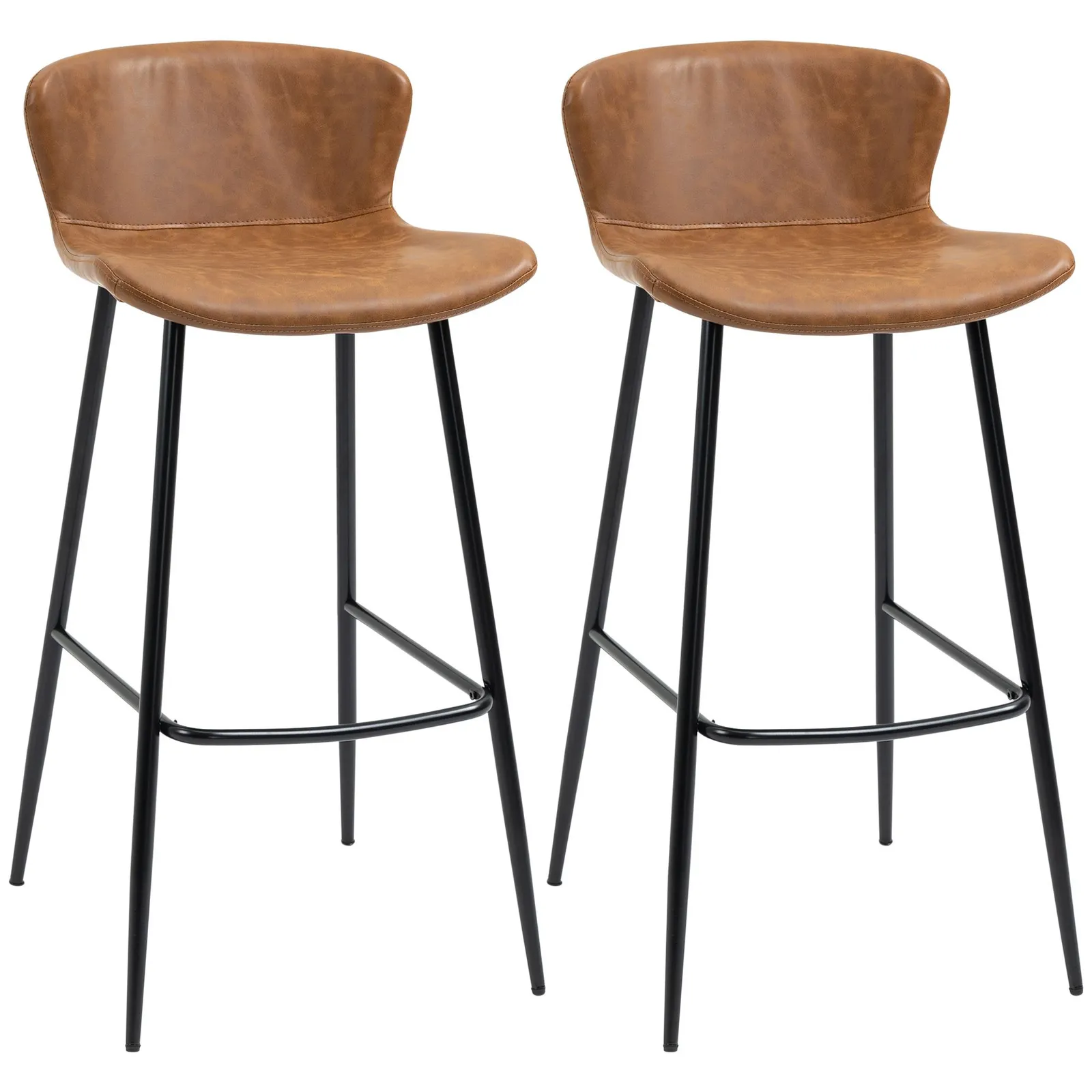 HOMCOM Bar Stools Set of 2 PU Leather Upholstered Kitchen Stools with Back in Brown 2