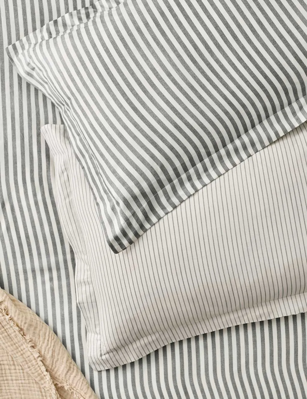 YARD 2 Pack Pure Cotton Hebden Stripe Pillowcases Light Grey Mix