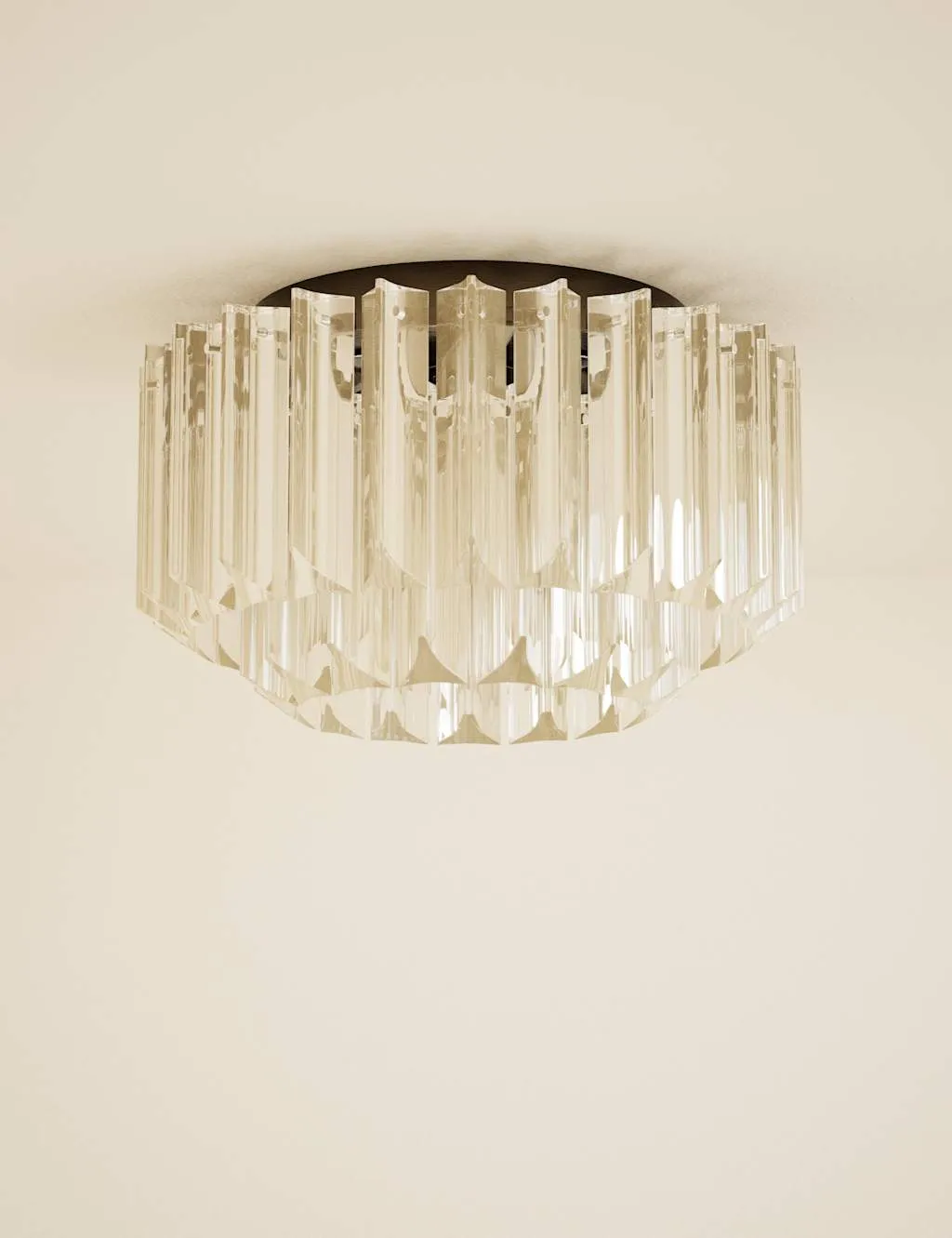 M&S Faceted Glass 2 Ring Flush Ceiling Light Champagne