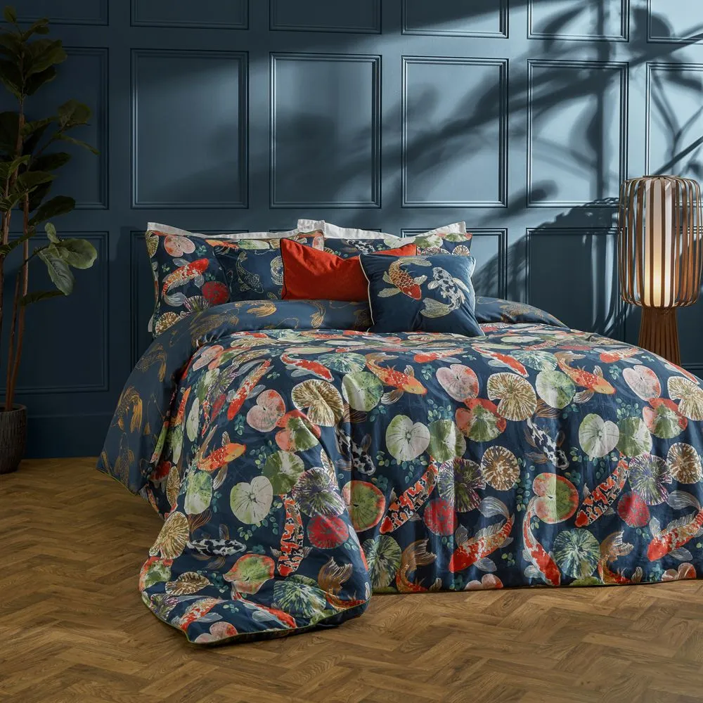 Paoletti Koi Pond Reversible Duvet Cover Set in Blue 1