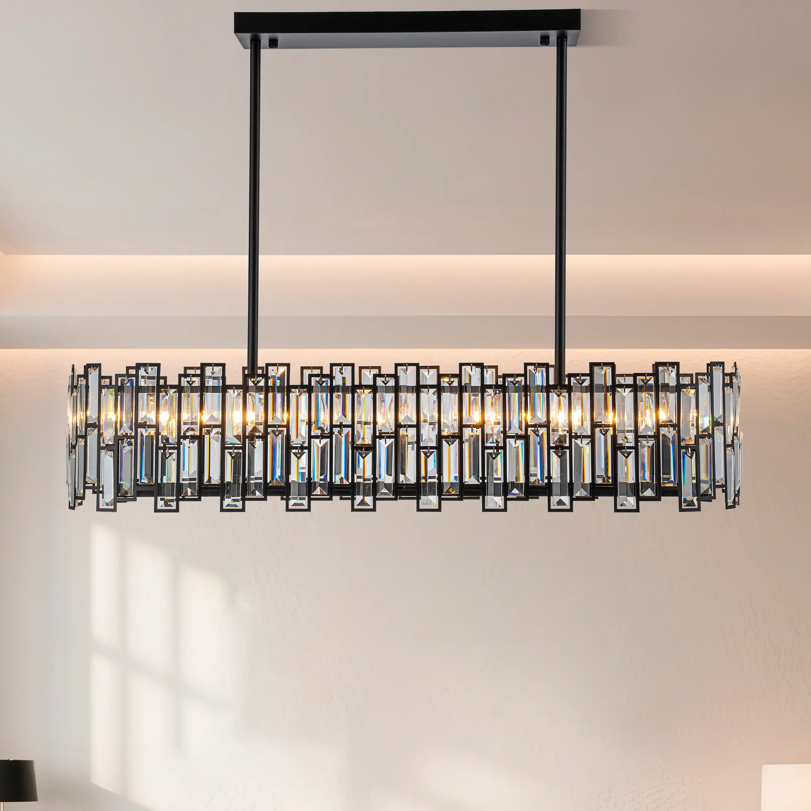 Clyvra 8-light Kitchen Island Light Crystal Ceiling Light in Black