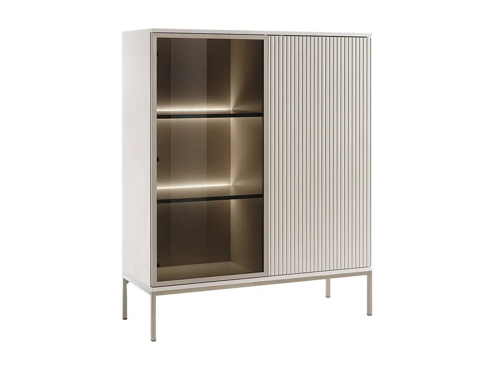 Vente-unique Display Cabinet With 2 Doors, Leds In MDF & Smoked Glass - Beige and 4