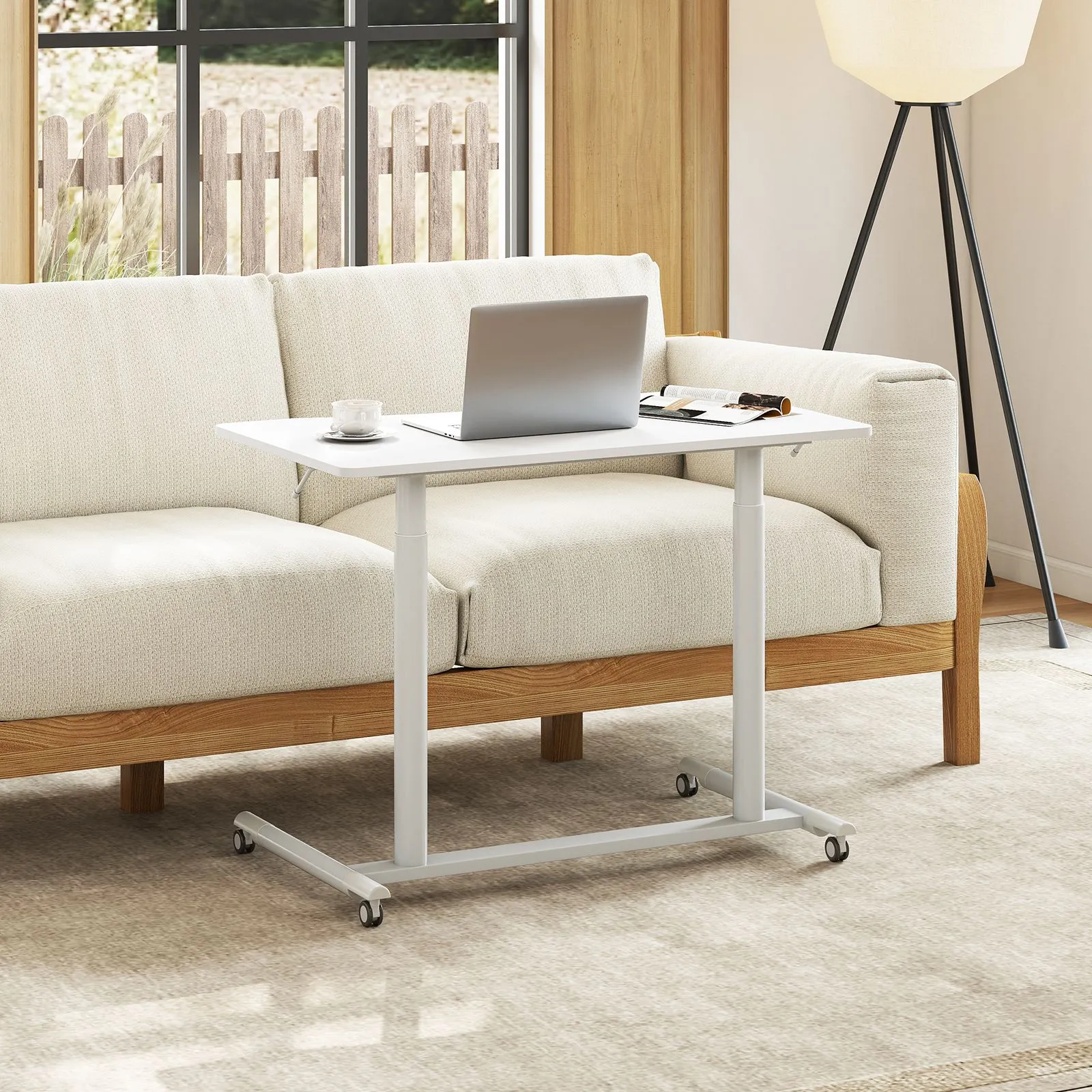 Costway Mobile Standing Desk C-Shaped Sit Stand Desk w/Adjustable Height in White 5
