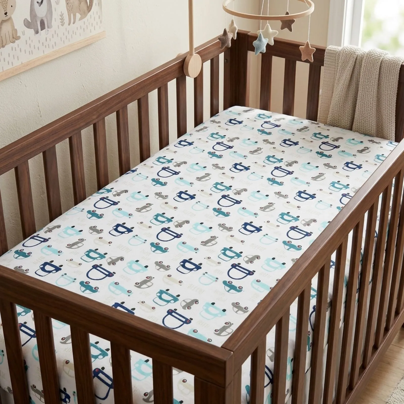 Smart Living Soft & Breathable Nursery Cars Cotton Crib Sheet 2