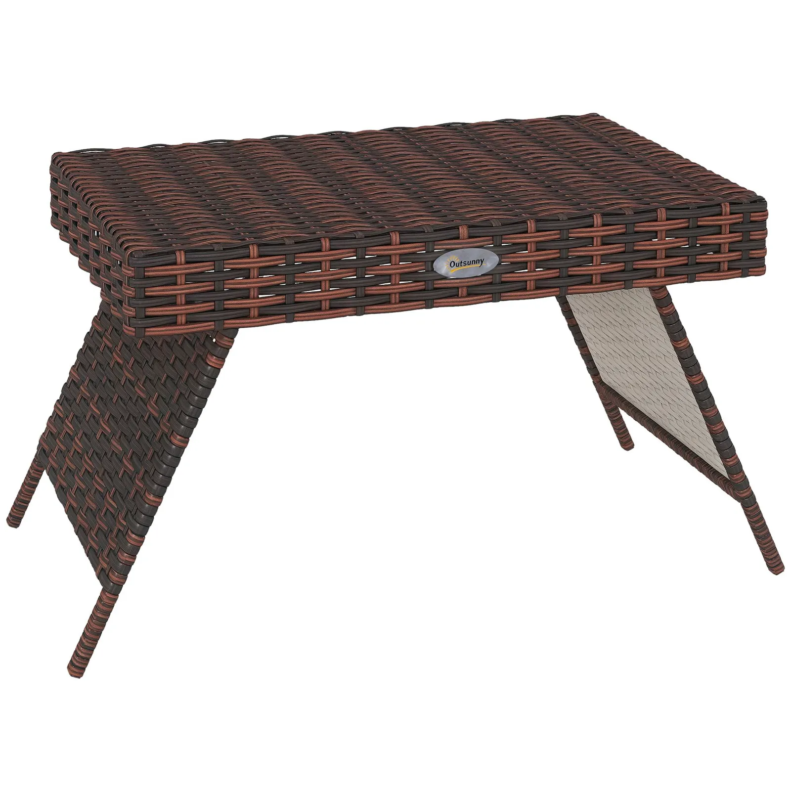 OUTSUNNY Foldable Outdoor Coffee Table, Steel Frame Rattan Side Table, Brown 2