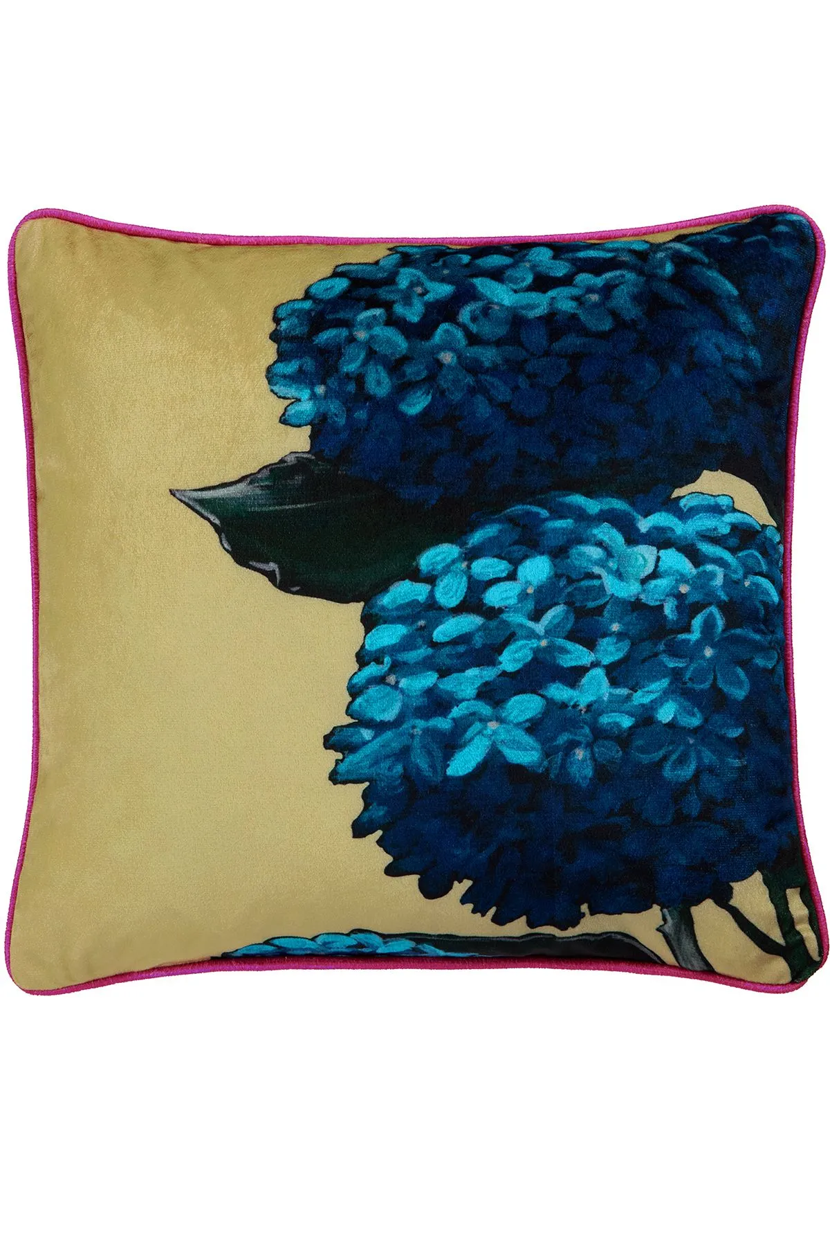 Laurence Llewelyn-Bowen 'Hiyah Hydrange' Hydrangea Blooms Print Velvet Filled Cushion in Lime 2