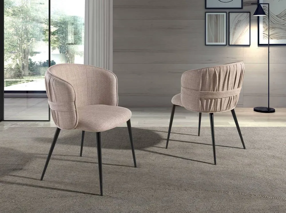 Angel Cerda Dining Chair, Brown Fabric, Matte Black Steel Legs in Light Tan 3