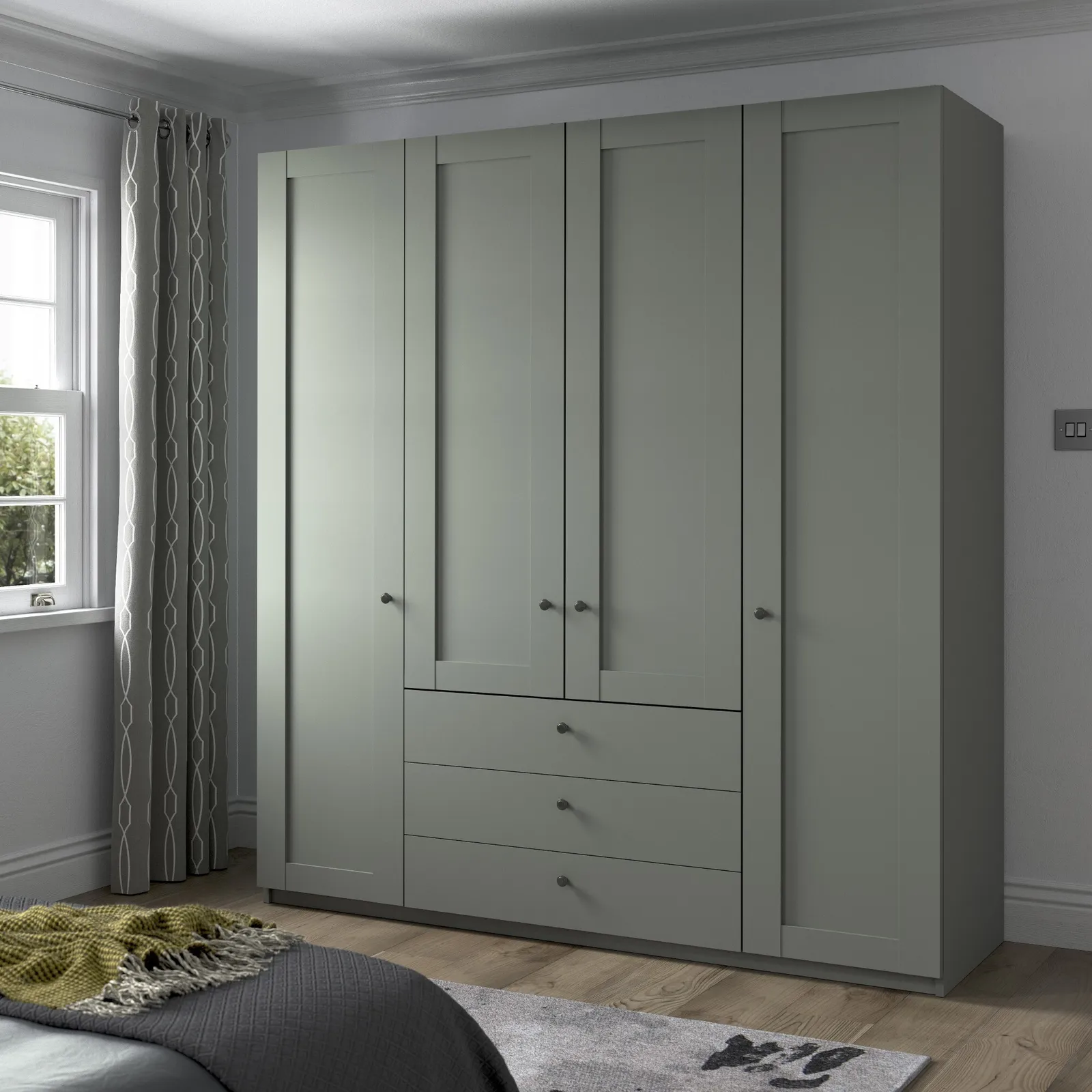 Varese 200Cm 4 Door 3 Drawer Functional Unit, Green | Barker & Stonehouse 2