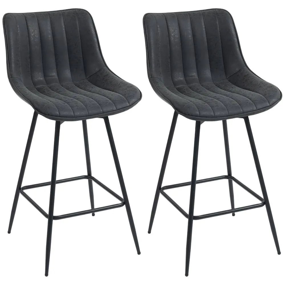 HOMCOM Swivel Bar Stools Set of 2, PU Leather Upholstered Bar Chairs, Black 2