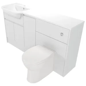 Deccado Clifton Bright White Left Hand 1500mm Fitted Vanity & Toilet Pan Unit Combination with Left Hand Basin
