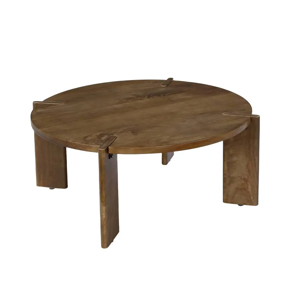 sweeek Exotic Round Solid Wood Coffee Table in Dark Brown 2