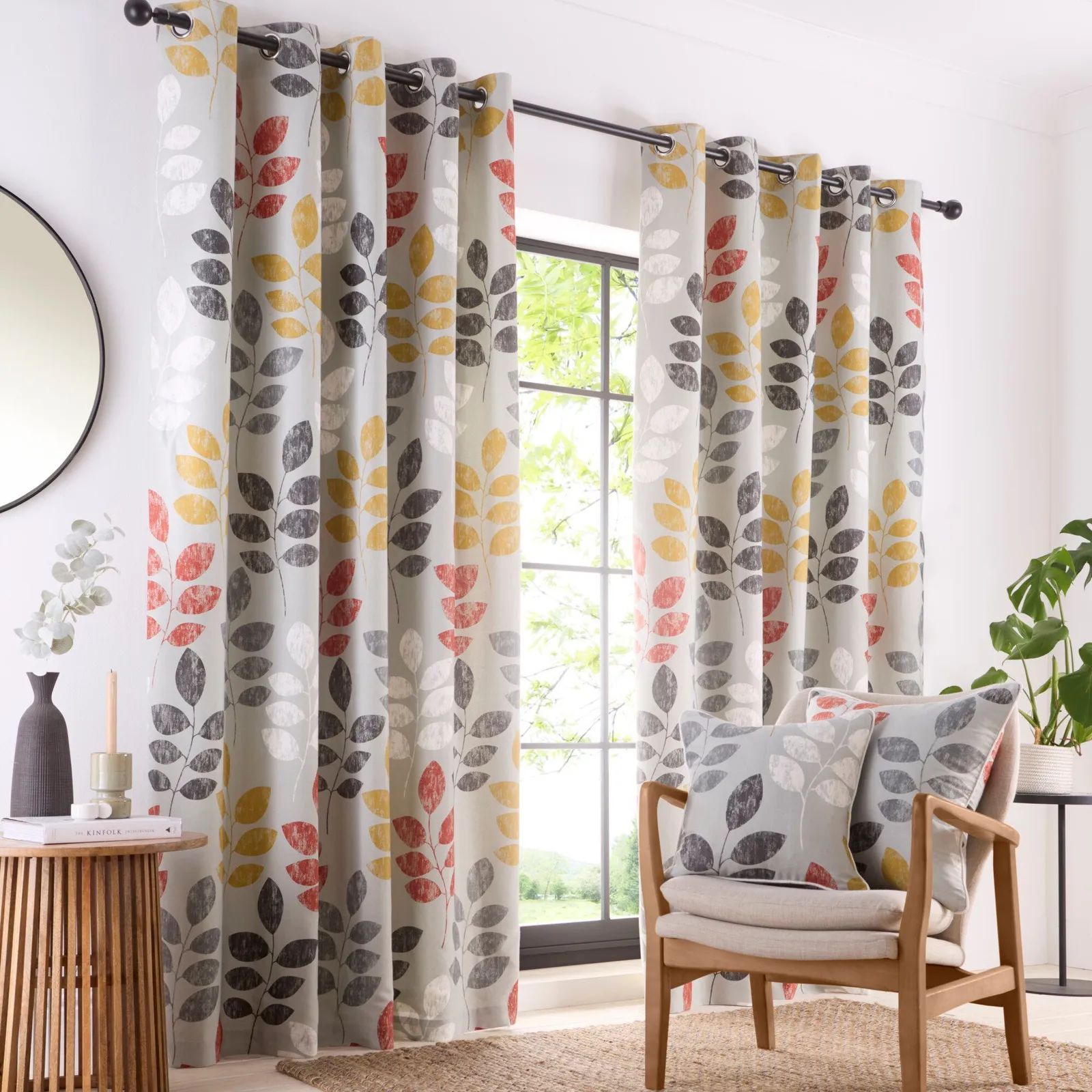 Portfolio Home Springfield Leaf Fully Lined Eyelet Curtain Set in Grey 1