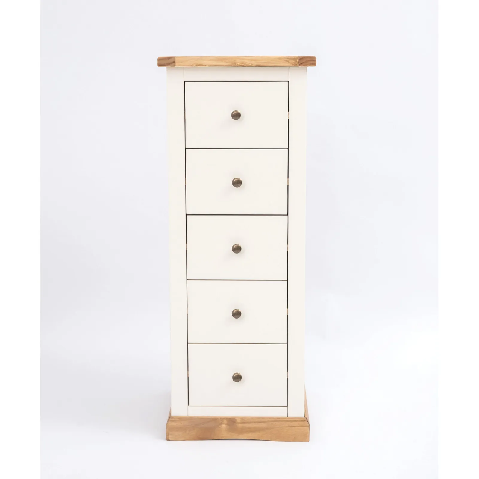 Cabinet Bits Trevi 5 Drawer Narrow Chest of Drawers Brass Knob in Off-White