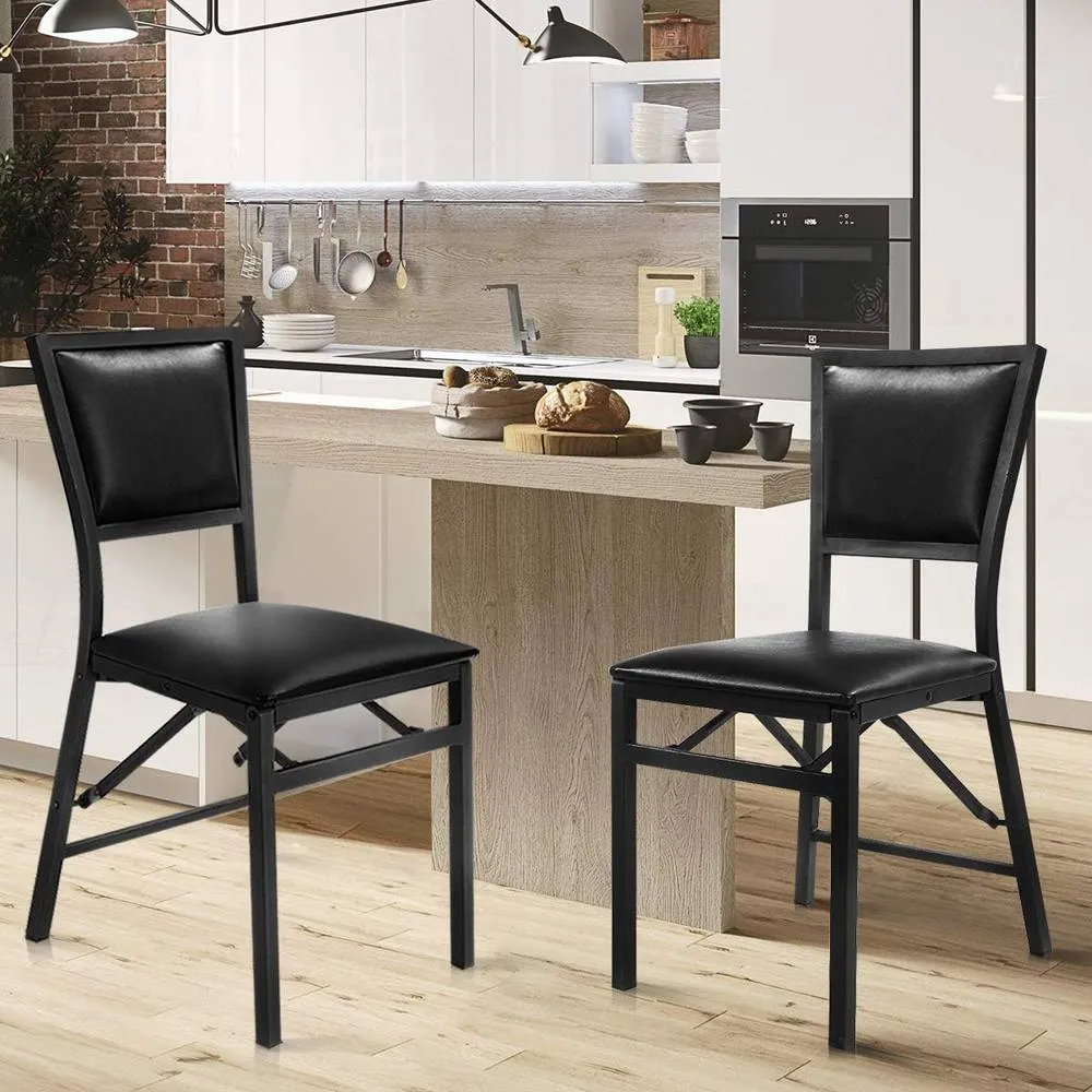 Costway Set of 2 Padded Folding Chair Metal Frame Counter Height Dining Chairs in Black 5