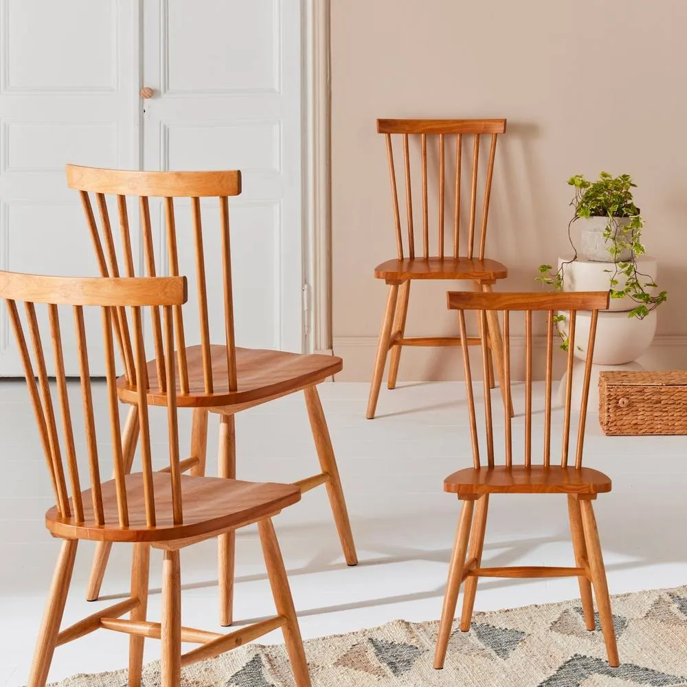 sweeek Set Of 4 Hevea Wooden Chairs in Light Brown 1