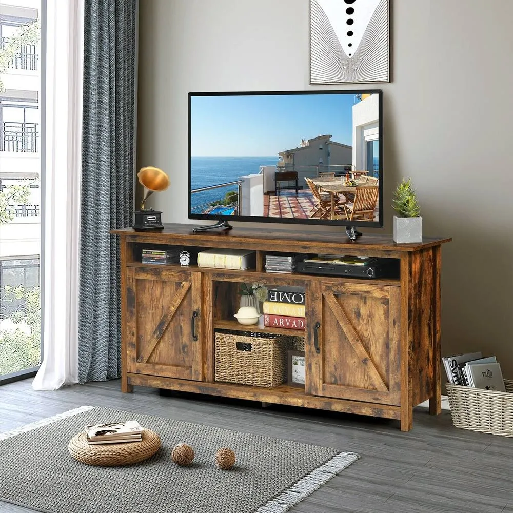 Costway Industrial TV Stand for TVs up to 65" Fireplace TV Stand Entertainment Center in Brown 3