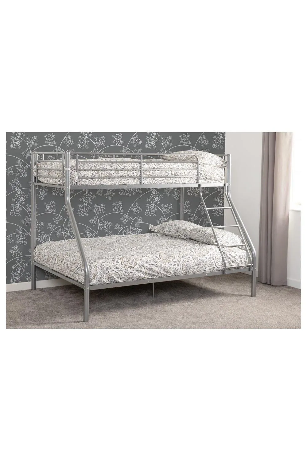 Seconique Tandi Triple Sleeper Bunk Bed (Single top bunk / Double bottom bunk) in Metallic Silver 1