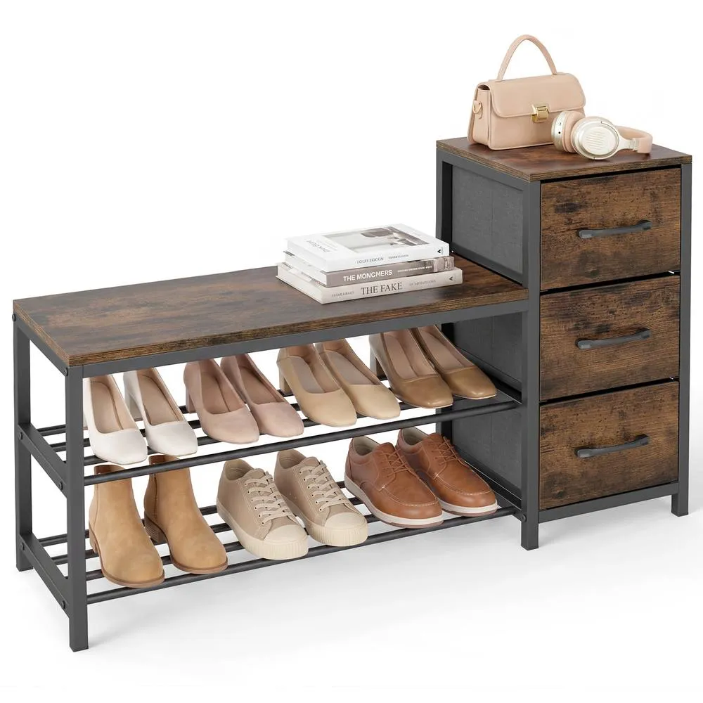 Costway Modern Shoe Bench 3Tier Shoe Rack Shoe Storage Organizer for Entryway in Brown