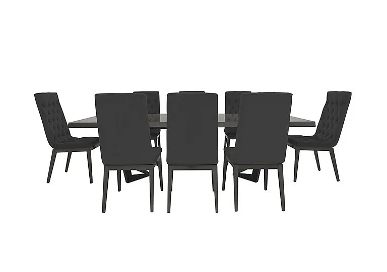 Palazzo 160cm Extending Dining Table in Silver Birch with 8 Capitonne Buttoned Chairs - Scarlet Dark Grey