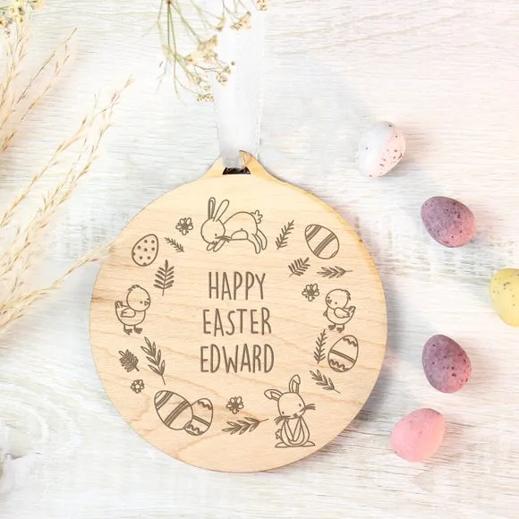 Personalised Happy Easter Wooden Decoration 3