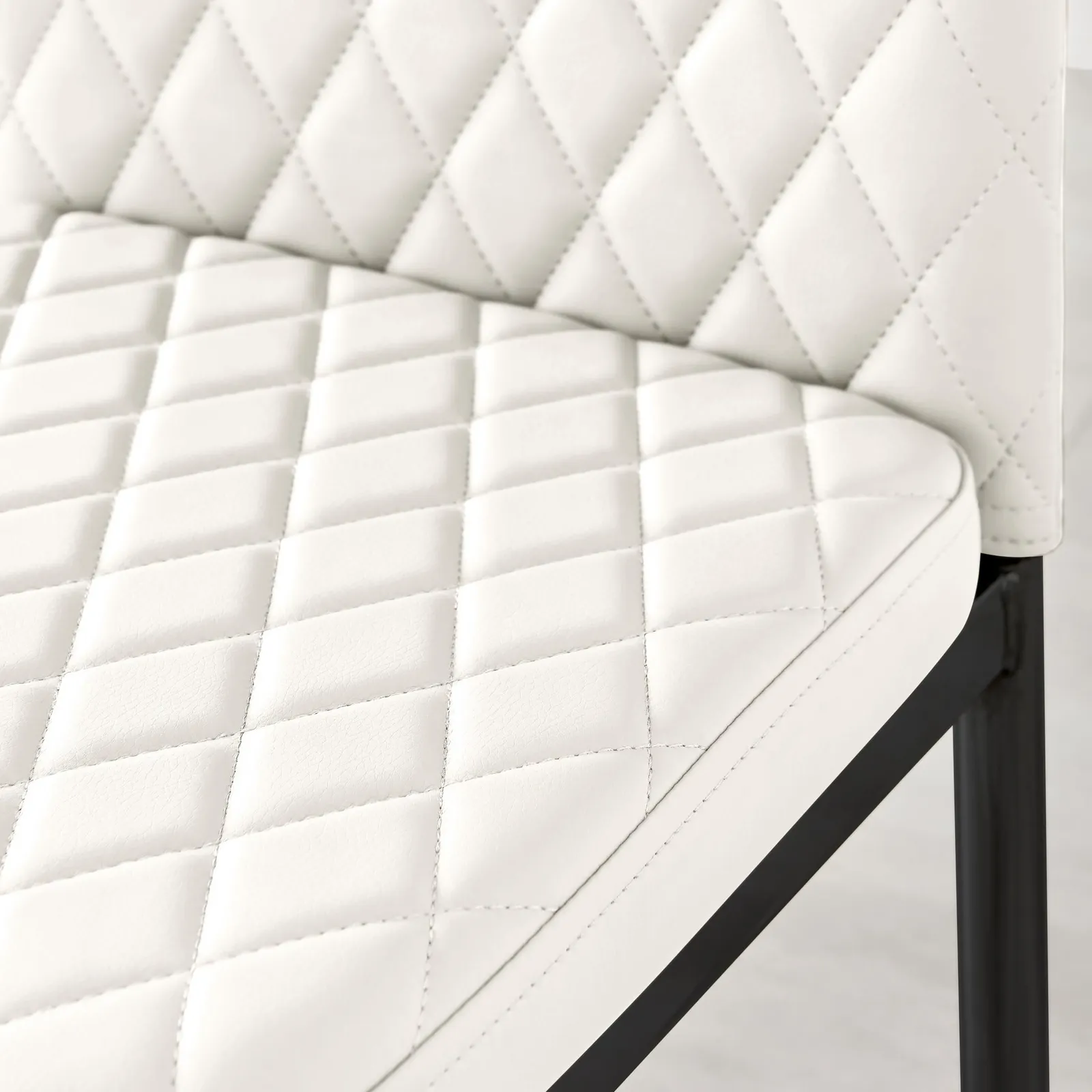 FurnitureboxUK Set of 4 Milan High Back Soft Touch Diamond Pattern Faux Leather Dining Chairs With Black Powder Coated Metal Legs in White 6