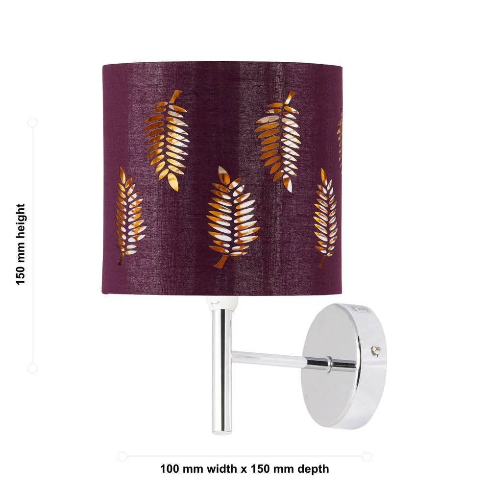 First Choice Lighting Set of 2 Brea - Chrome Wall Lights with Burgundy Fern Shades in Silver 5