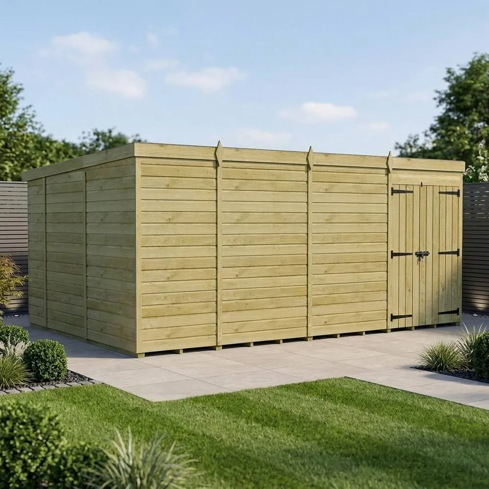 Buttercup Farm 15ft x 10ft Pent Garden Shed Double Door No Windows - Timber in Brown 2