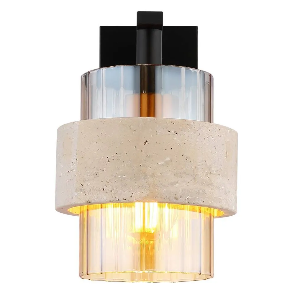 Netlighting Daren Wall Lamp Matt Black Amber Glass Shade E27 3
