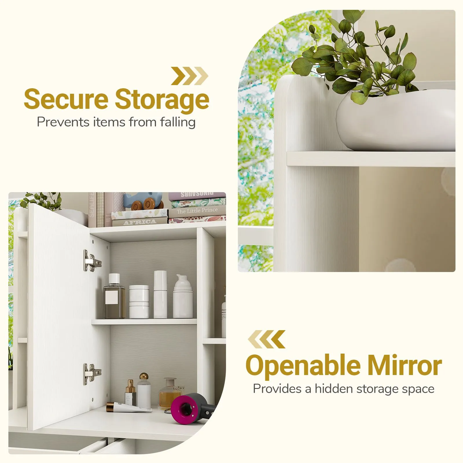 Costway Vanity Desk Wide Makeup Dressing Table with Power Outlets in White 6