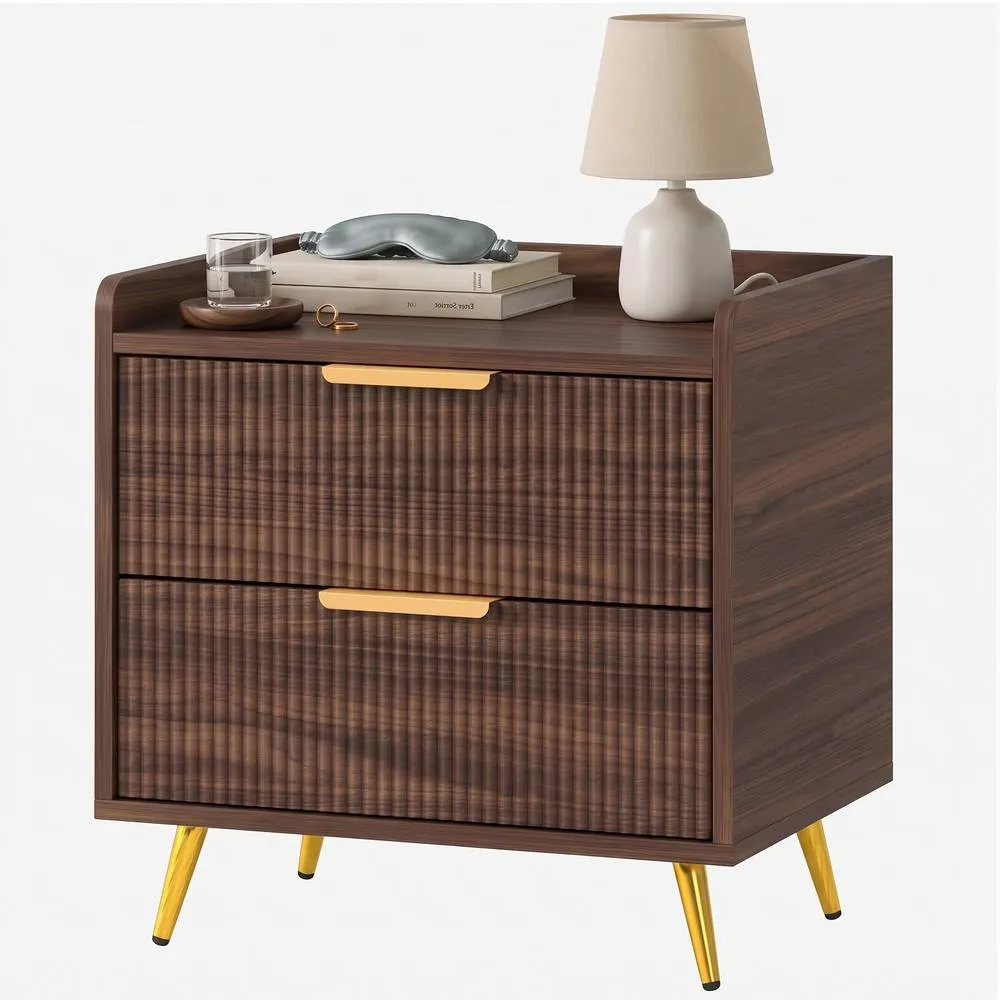 HOMCOM Bedside Table with 2 Drawers for Bedroom, Living Room, Walnut Brown