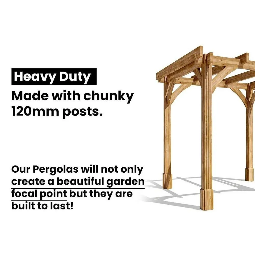 Dunster House Wooden Pergola 3x3m Pressure Treated Heavy Duty Leviathan in Brown 3