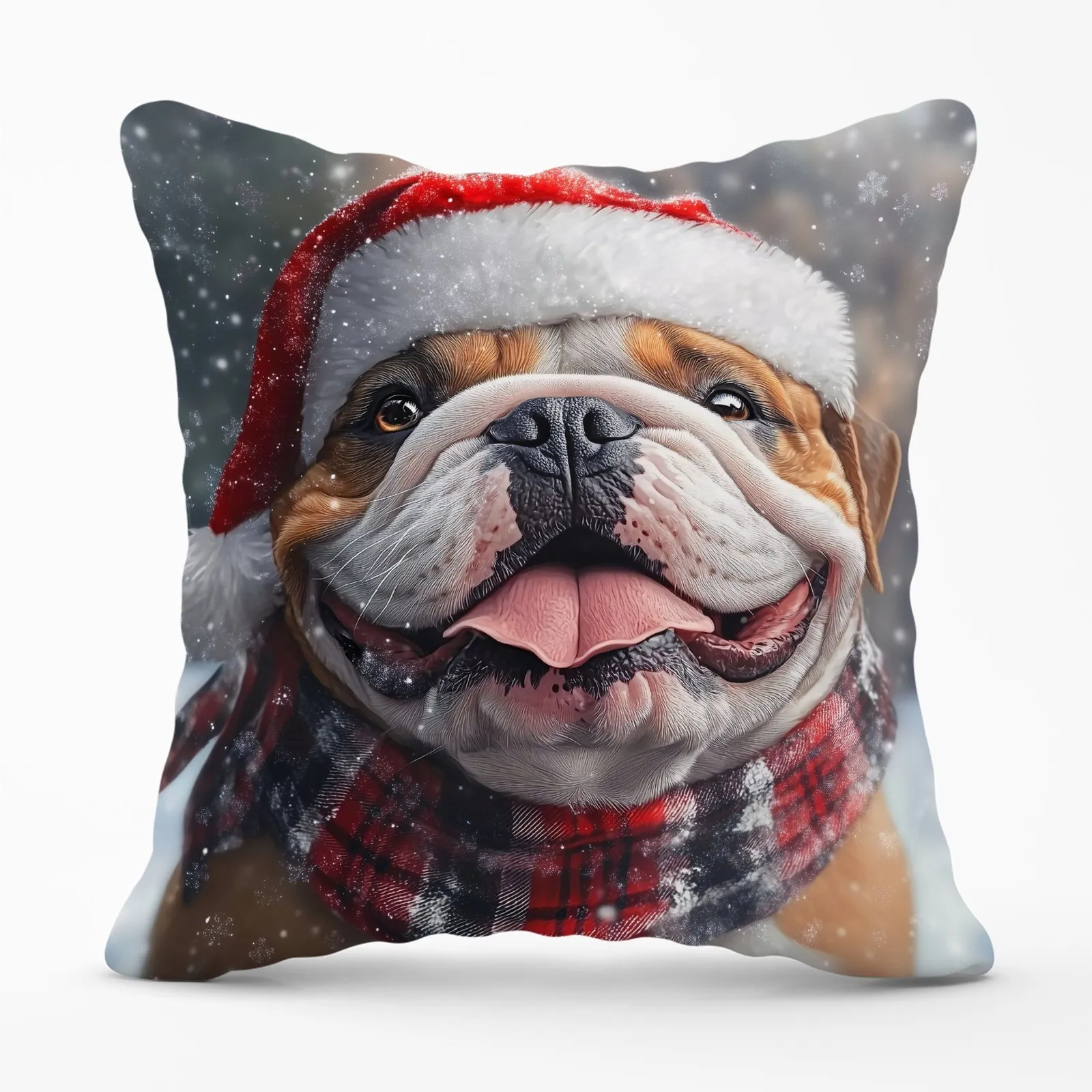 Warren Reed - Designer Christmas Bulldog Cushion in Brown