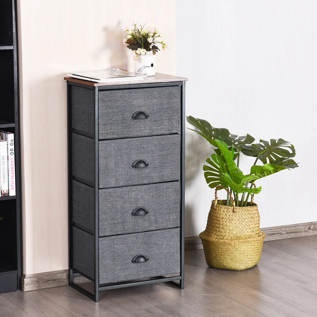 Costway 4-Drawer Fabric Dresser Metal Frame Chest of Drawers Nightstand 6