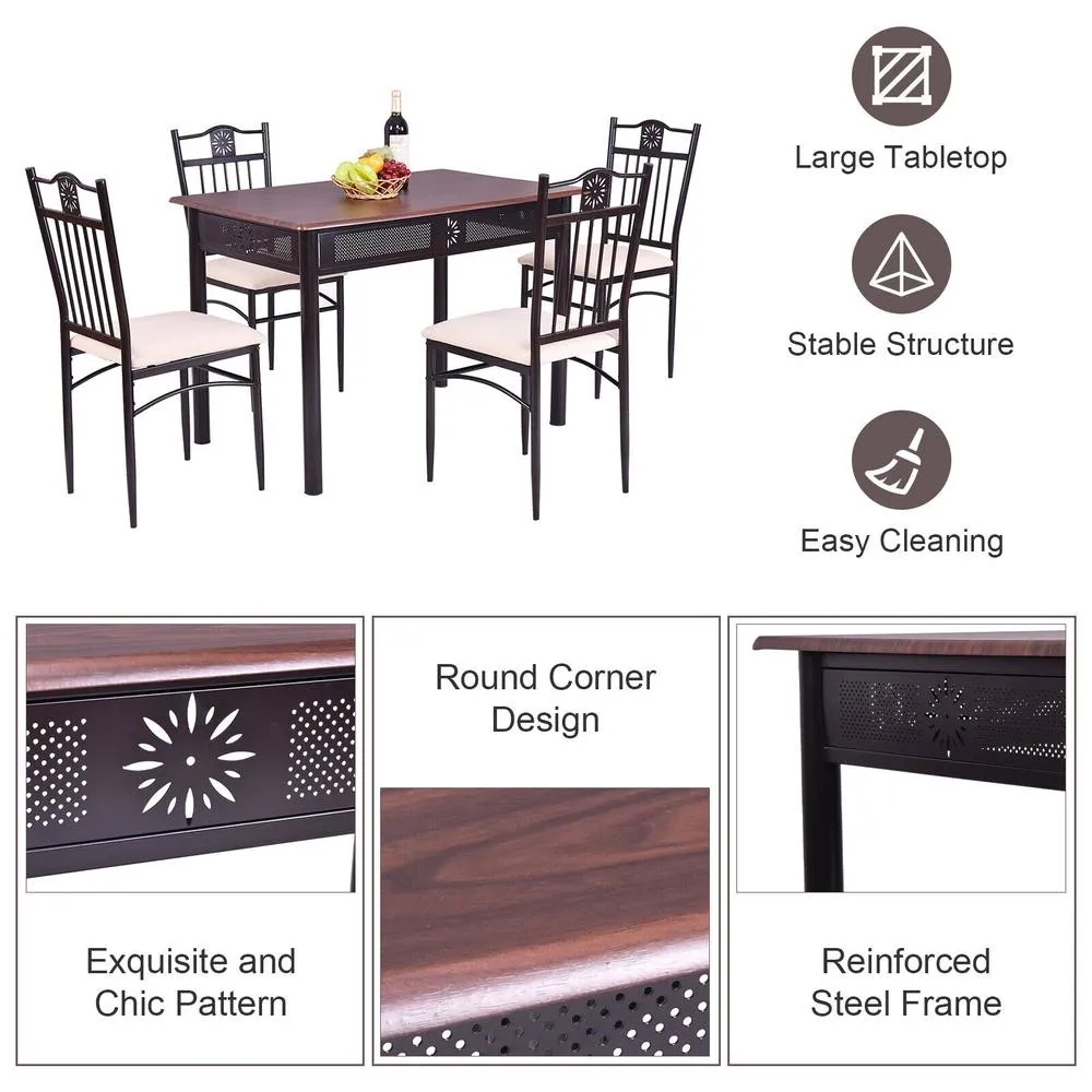 Costway 5 Pieces Dining Table Chairs Set for 4 Person in Dark Brown 6