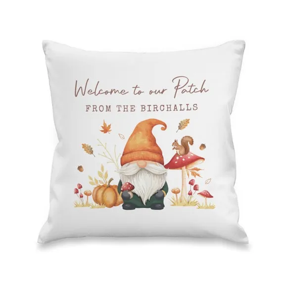 Personalised Autumn Gnome Square Cushion 2