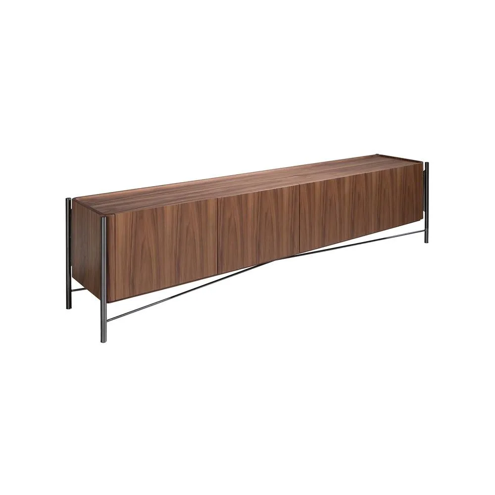Angel Cerda Walnut TV Stand with Dark Steel Legs 220 cm, 4-Door in Brown