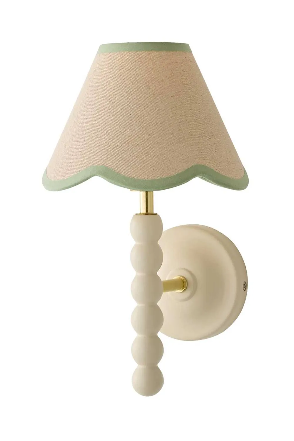 ValueLights Bobbins Cream Bobble Wall Light with Trim Linen Lamp Shade & Bulb in Pale Green 6