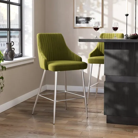 Shea Chrome Leg Counter Height Barstool, Velvet