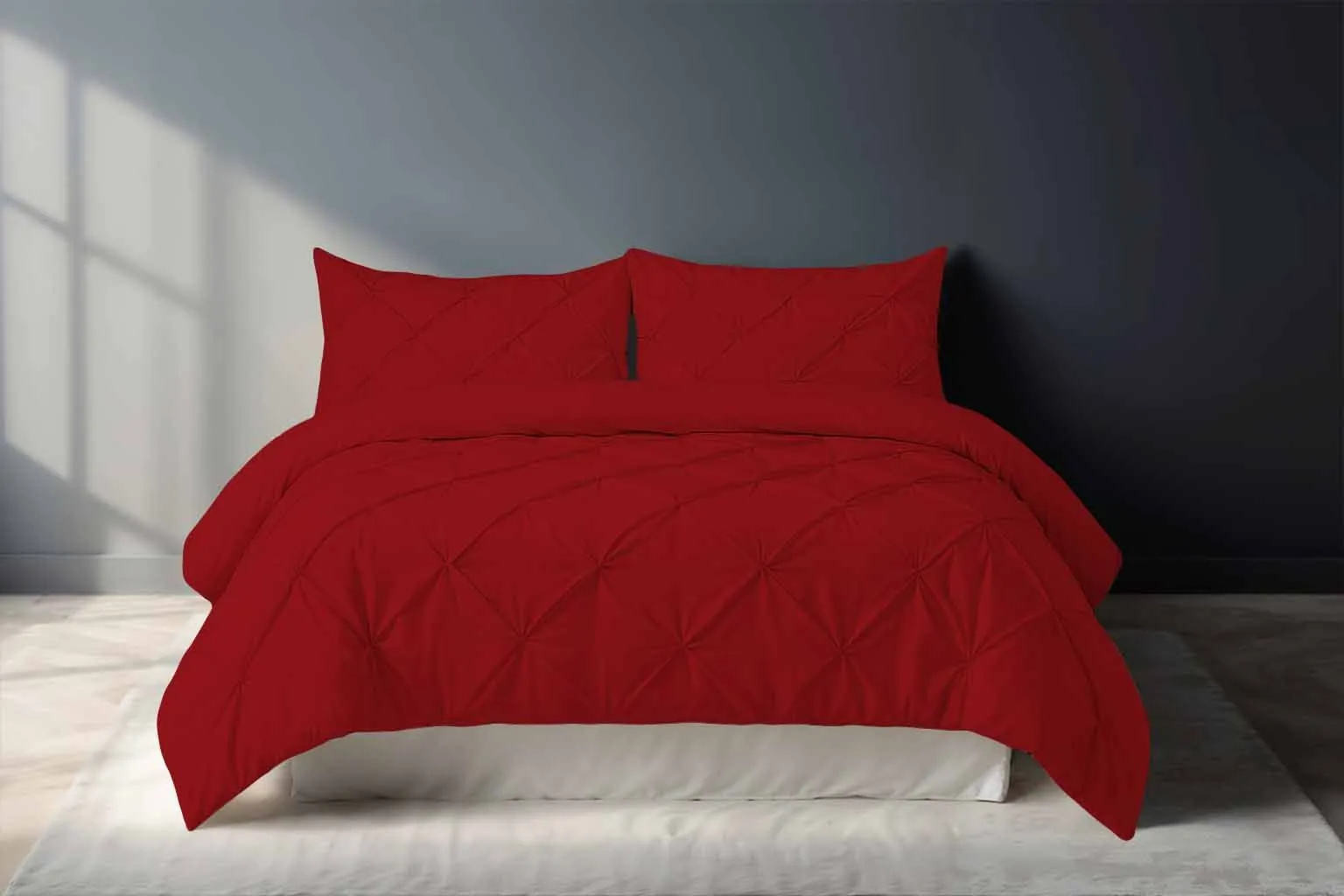 Snug City Pintuck Pinch Pleated Polycotton Duvet Cover & Pillowcase/s Set Bed Linen in Red